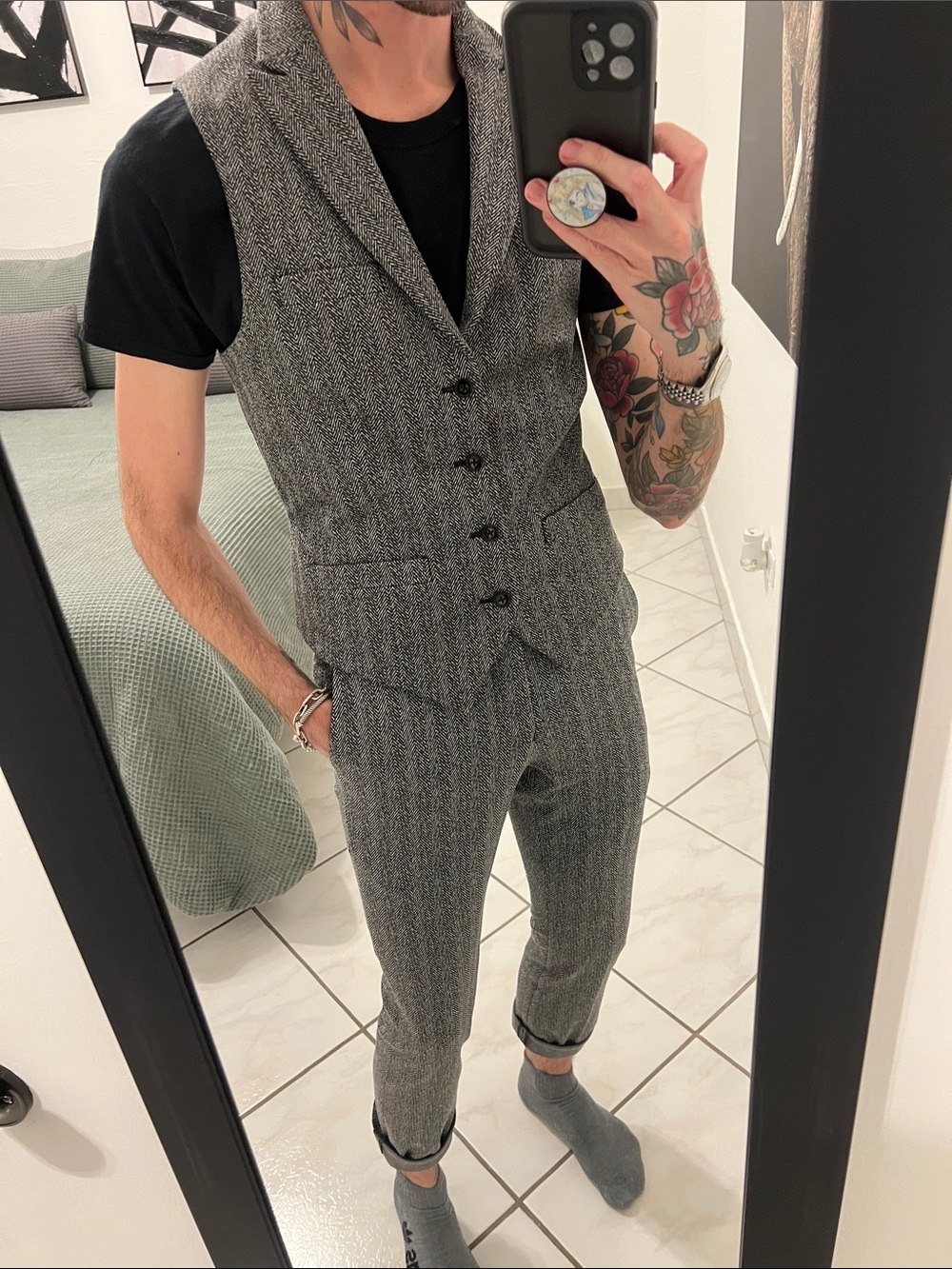Murano Grey Textured Waistcoat & Trousers Set